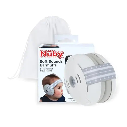 Nuby Soft Sounds Earmuffs - Adjustable Baby Earmuffs - Baby Essentials for Travel - White
